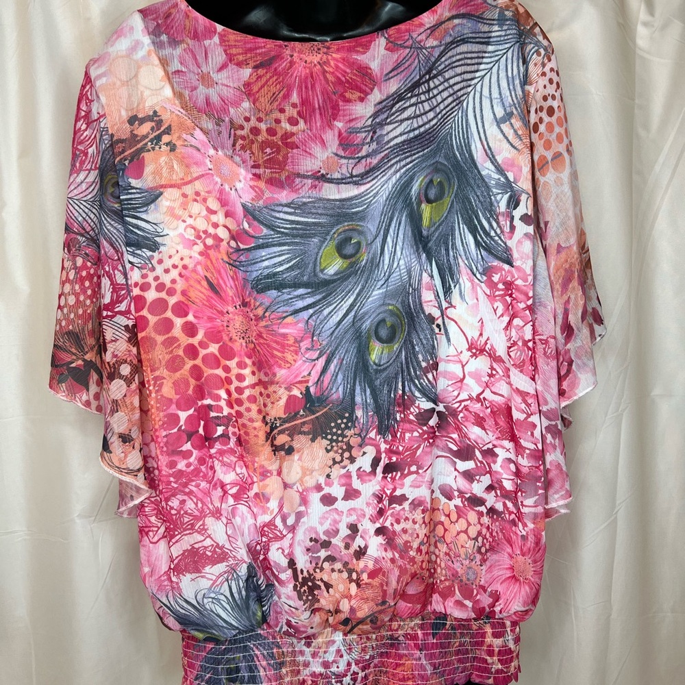 JM Collection- XL Pink Butterfly Sleeve Embellished Top- Elastic Waist - Picture 4 of 6